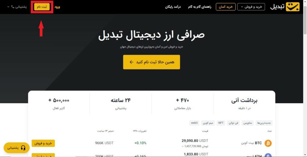 ثبت نام در صرافی تبدیل