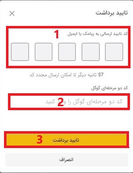 تایید انتقال با پیامک یا ایمیل و دو مرحله‌ای